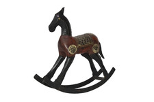Vintage Metal Wood Body Design Sculpture Art Decor Rocking Horse Figurine 8"x8"