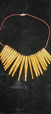 Vintage Tribal Spike Necklace Bone Horn Fringe Bib Statement Necklace