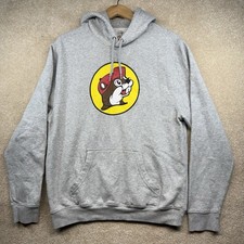 Buc-ee s Mens Large Gray Pullover Hoodie Beaver Logo Graphic Sweatshirt Unisex
