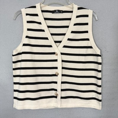 Lillusory Women's Striped Sweater Vest Size XL Button Front Preppy Minimalist
