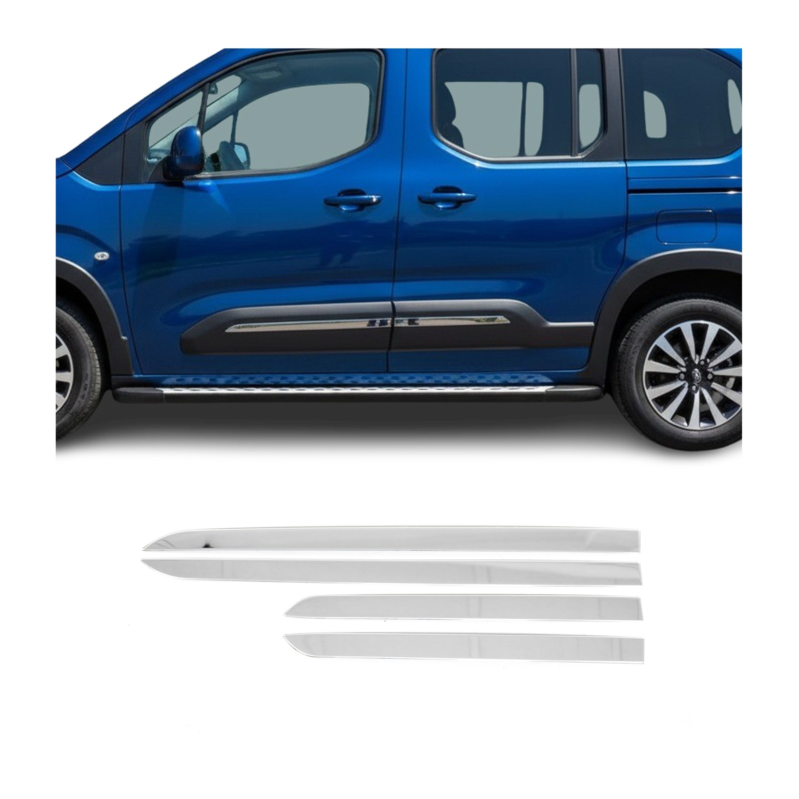 Baguette de porte latérale Peugeot Rifter 2019 protection carrosserie inox chromé 4Pcs