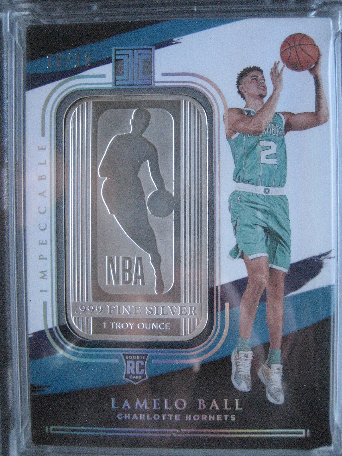 2020 Panini Impeccable Lamelo Ball Rookie Rc 1 troy oz Silver Bar Logoman /20