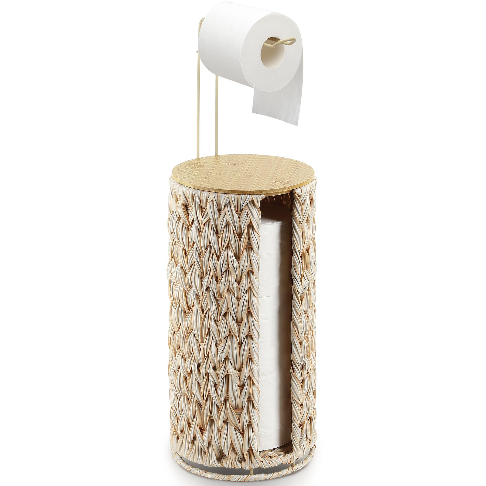 Compact Toilet Paper Holder Storage with Lid Holds 3 Extra Rolls