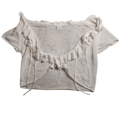 Wild Fable Women's Front Tie Knit Ruffles Cropped Short Sleeve Shirt FREE S&H