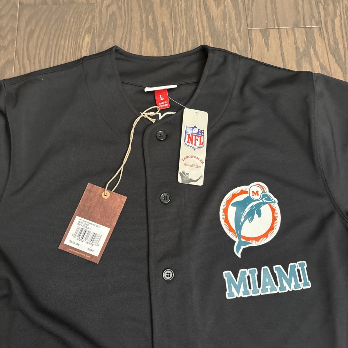 NWT Miami Dolphins Baseball Jersey Large Mitchell & Ness 