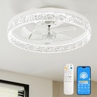 Ceiling Fans with Lights and Remote, 20 Inch Crystal Style Flush Mount White