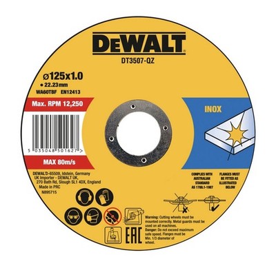 DeWalt Trennscheibe Edelstahl flach DT3507-QZ 125 mm x 1.0 mm 10 Stück in Dose