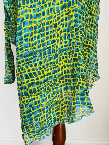 Abito lungo midi vintage anni 90 Y2K BETSEY JOHNSON serpente trasparente blu giallo piccolo seta - Foto 9 di 14