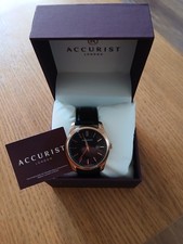 Image of Accurist 7338 41 mm Rose Gold Stainless Steel Case, Black Leather Strap