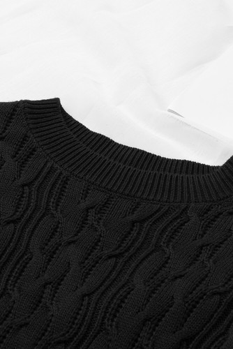 Women's Black Cable Knit Sweater Long Sleeve Ruffles 2XL - Bild 3 von 12