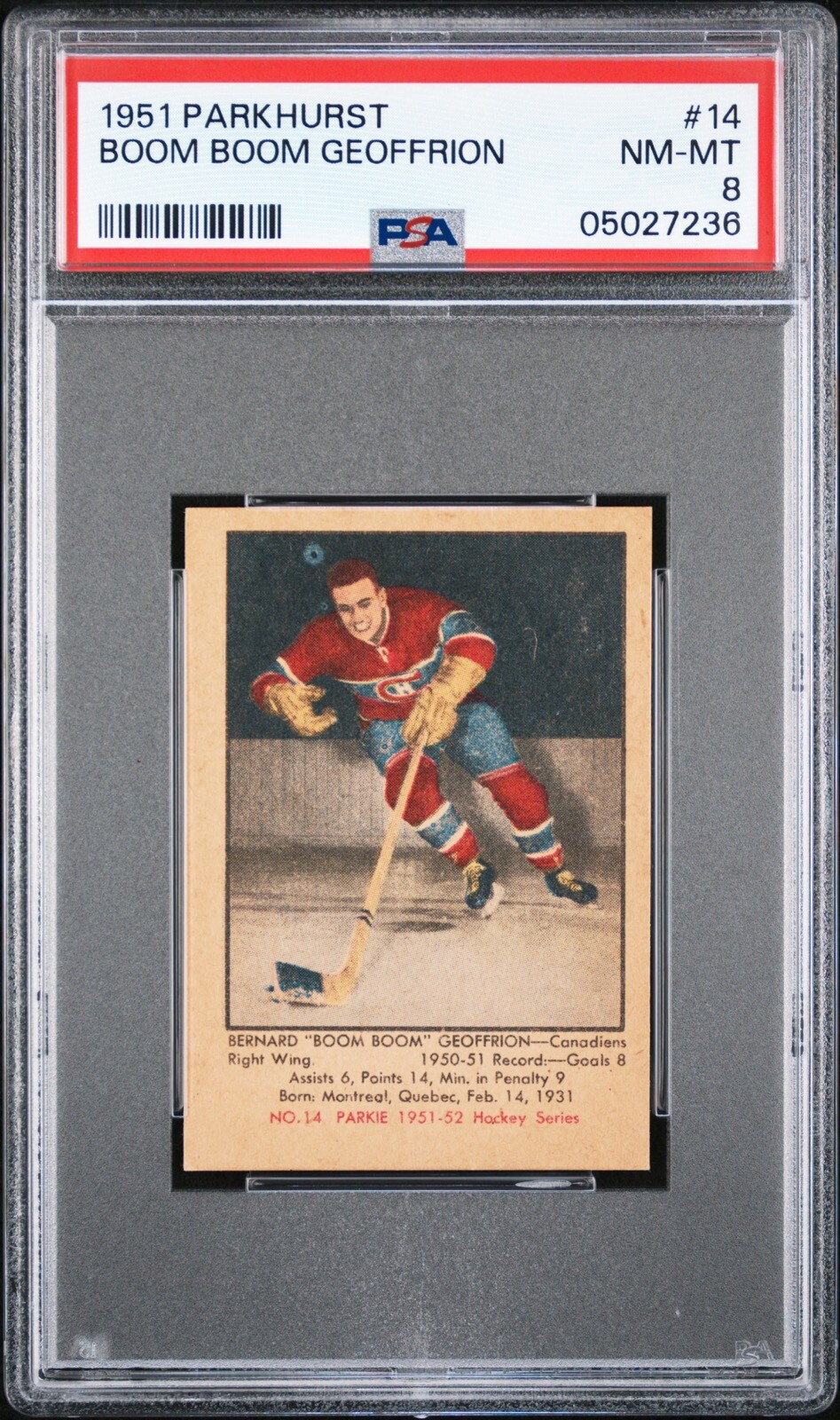1951 PARKHURST #14 BERNIE BOOM BOOM GEOFFRION PSA 8 05027236 ROOKIE