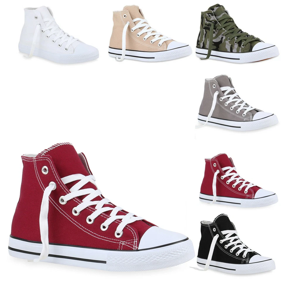 MARKENLOS Freizeit Herren Damen Sneakers High Canvas Schuhe Turnschuhe Basic 811071 Mode