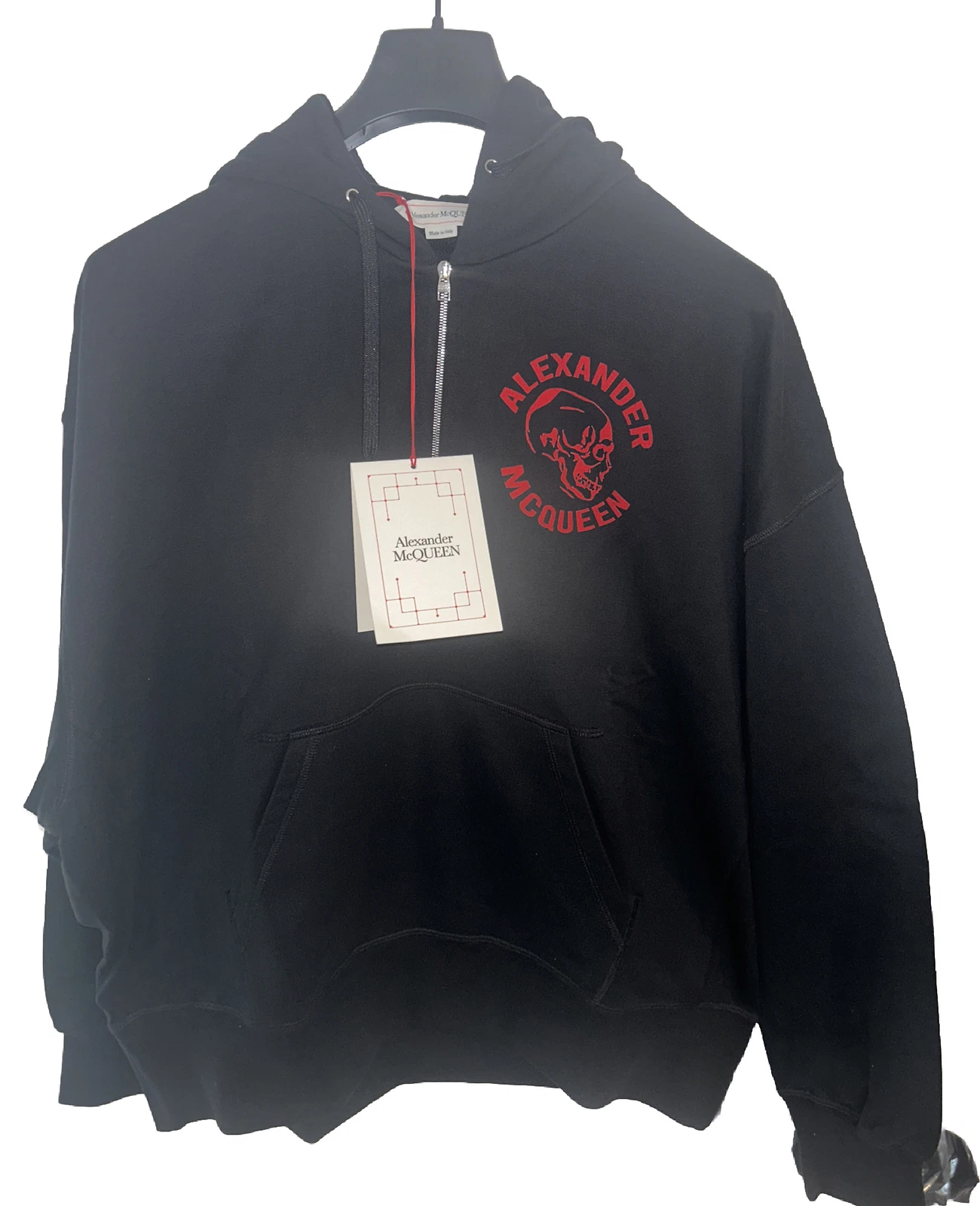 Autentica felpa con cappuccio mezza zip ALEXANDER MCQUEEN floccata cotone terry francese taglia Med