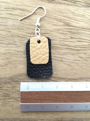 Leather Gold Black Rectangle Boho Statement Bar Dangle Cute Silver Hook Earrings - Picture 4 of 5