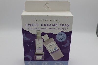 SUNDAY RAIN SWEET DRAMS TRIO PILLOW AND ROOM MIST BODY SCRUB AND BATH SOAK C2097