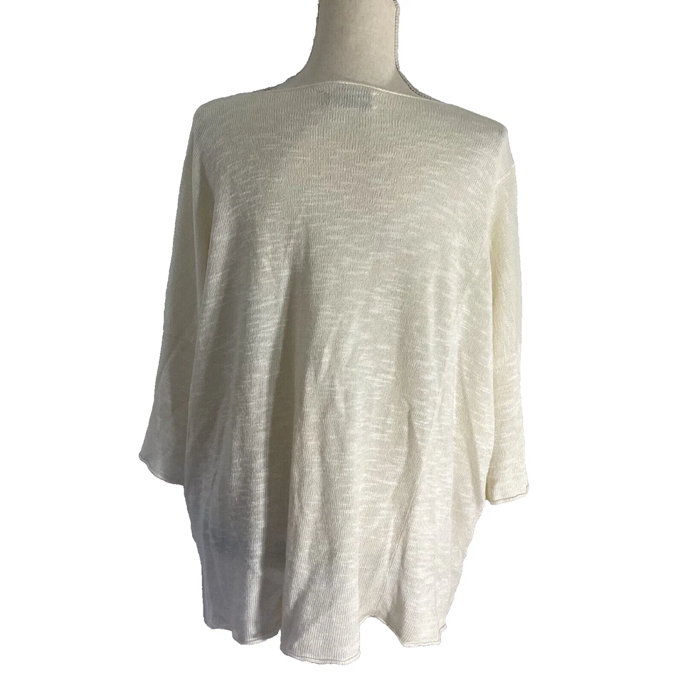 ESKANDAR ЖЕНЩИНА ОДИН РАЗМЕР СЛОНОВОЙ КОСТИ СВИТЕР ЛЬНЯНОЙ СМЕСИ РУЧНОЙ РАБОТЫ В ШОТЛАНДИИ РОСКОШЬ - Изображение 3 из 4