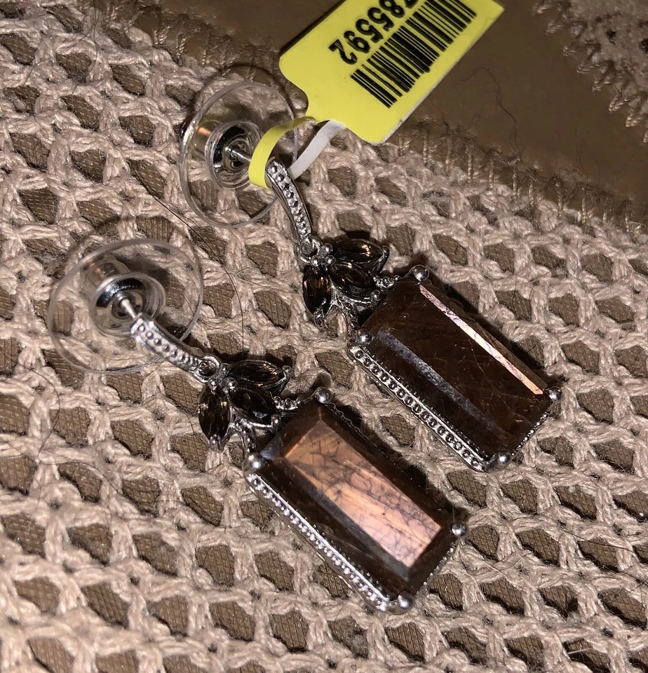 CHOCALATE SAPPHIRE, BRAZILIAN SMOKEY QUARTZ PLATINUM OVER S.S. EARRINGS 18.22cts - Imagem 4 de 4