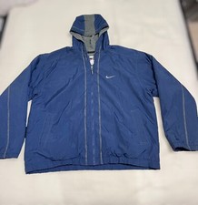 Vtg 90s Nike Big Swoosh Puffer Jacket Quilted Blue Coat White Tag Sz XXL