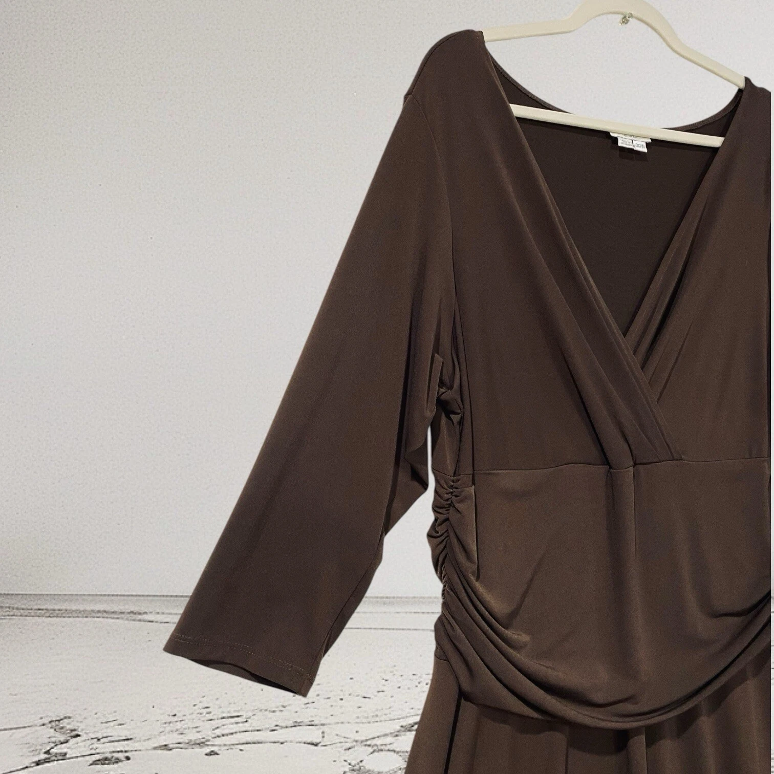 VETEMENTS London Times Abito Donna Taglia 20W Midi Finto Avvolgente Maglia Ruche Elasticizzato