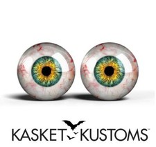 Green Yellow Glass Eyes -PIXEL FREE- Realistic Human Doll Craft Eyeballs 2pc