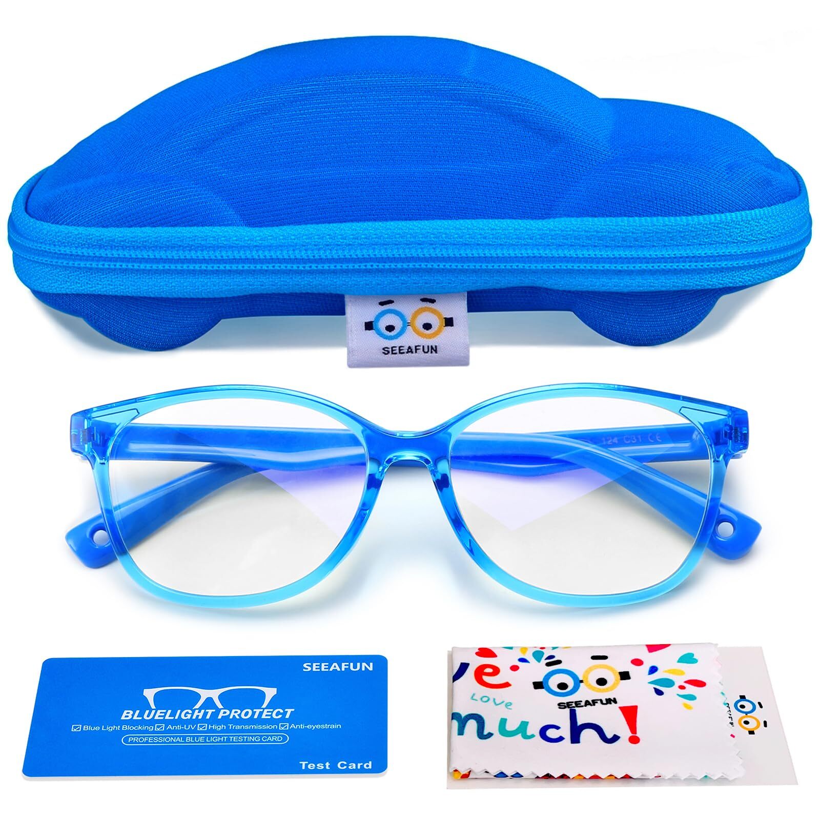 Blue Light Glasses for Kids Girls Boys with Cute Car Case UV400 Protection An...