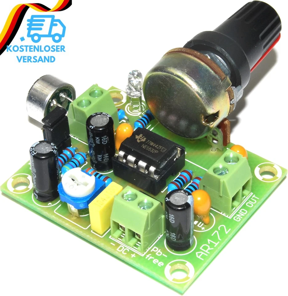 Arlikits AR172 Mikrofonverstärker Bausatz Elektret Einstellbar Grün - Bild 4 von 4