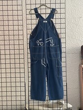 Liberty Overalls-Hand Painted-Artist-Kitsch-One Of A Kind-Large/XL-Blue Jeans-