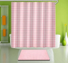 Pink Grid Waterproof Bathroom Polyester Shower Curtain Liner Water Resistant