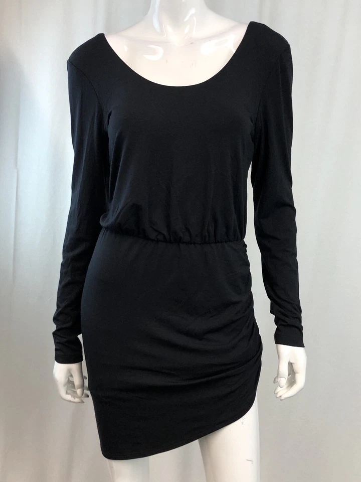 Vestido Tart Pequeño Negro Elastizado Modal Acanalado Manga Larga Asimétrico Anthropologie Foto 4 de 4