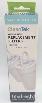 TWO (2) FIT & FRESH CLEARTEK WATER BOTTLE FILTER, TWO REPLACEMENT FILTERS IN PK!