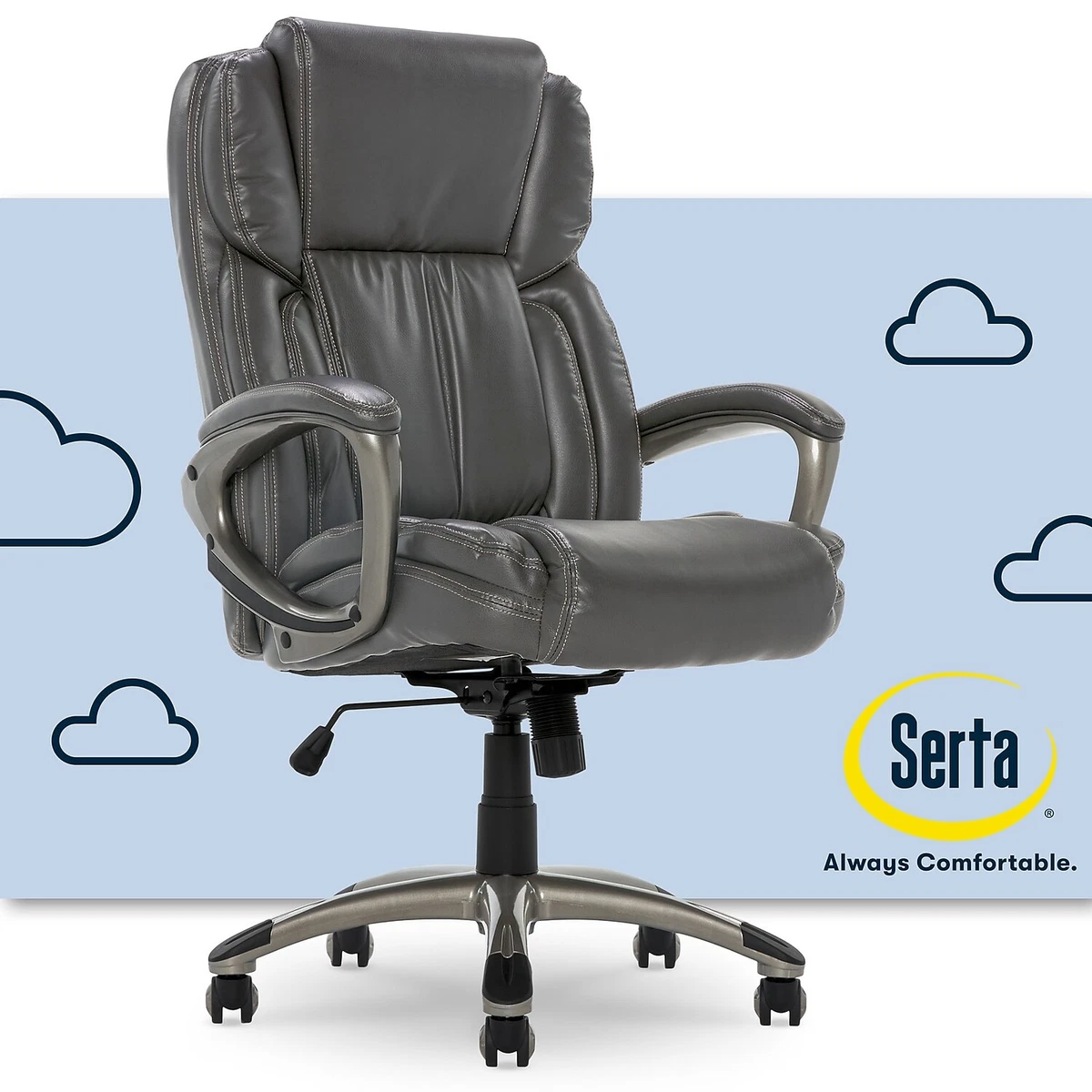 Serta Works Bonded Leather Executive Office Chair Harvard Gray