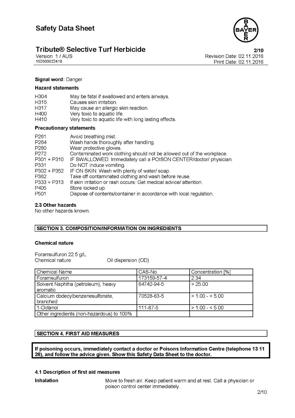 Weed Killer Crowsfoot Paspalum Wintergrass Ryegrass Tribute 1L