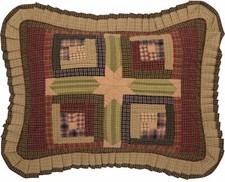 Green Pillow Sham Country Plaid Patchwork Ruffled Hand-Quilted Tea Cabin Red Tan
