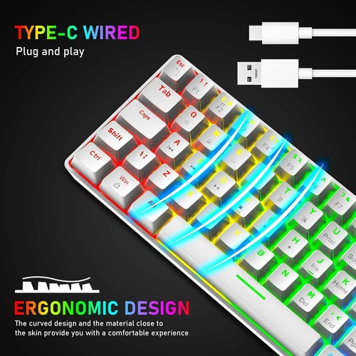 Computer 60% Mechanical Gaming Keyboard and Mouse Combo Wired USB C Mini Compact - Picture 4 of 25
