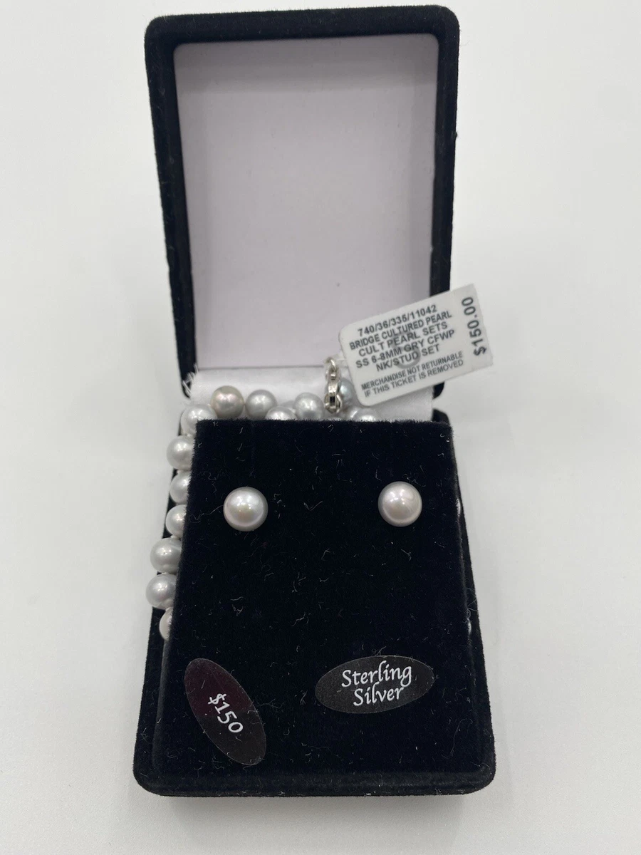 Bridge cultured pearl cult pearl set SS 6 8 MM GRY CFWP NK STUD