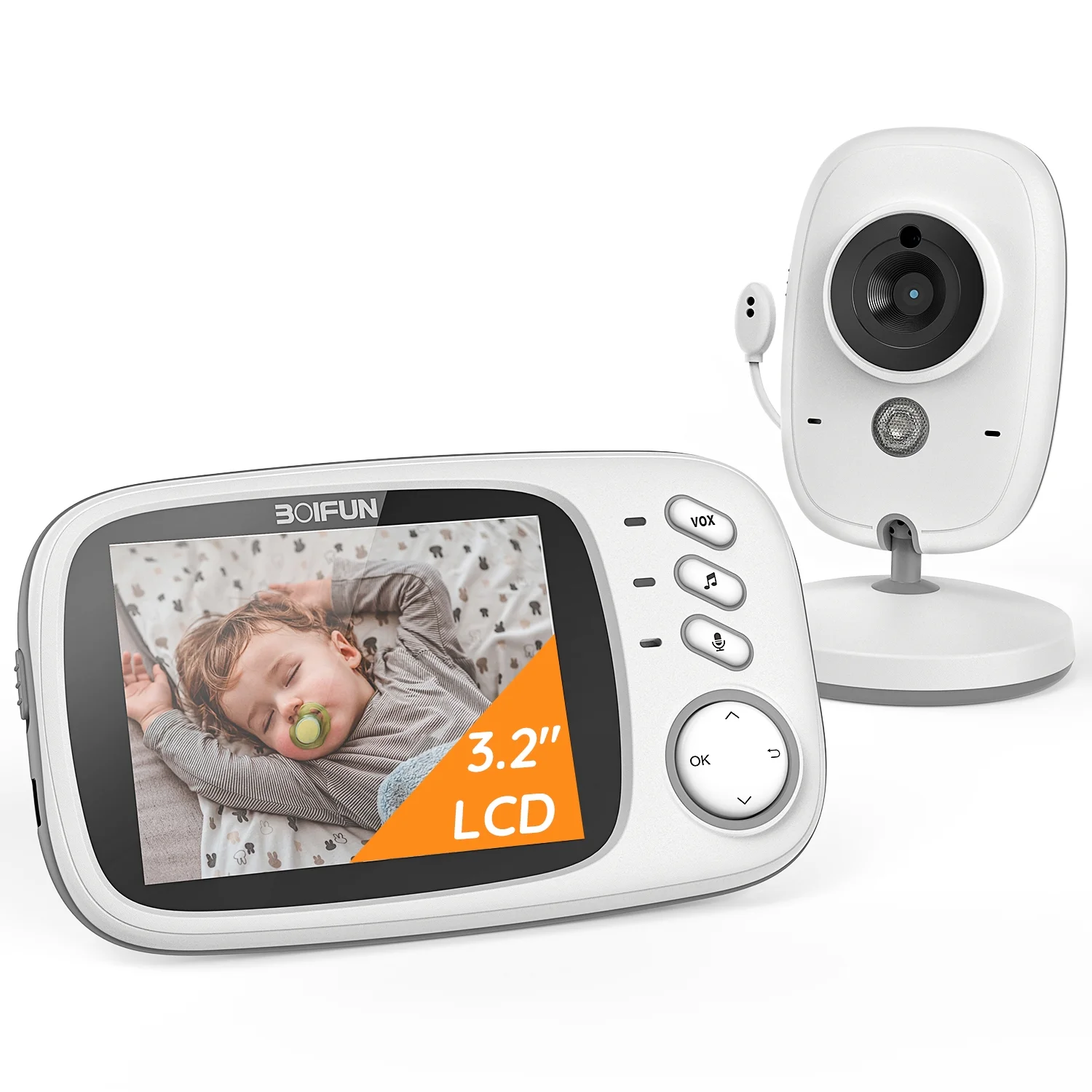 Baby Monitor Camera and Audio, No Wifi, VOX Mode, Night Vision, 3.2'' HD Screen-image