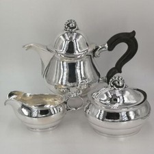 Art Deco Tee- oder Kaffeeset in Silber mit Granatapfel Dekoration aus Schweden