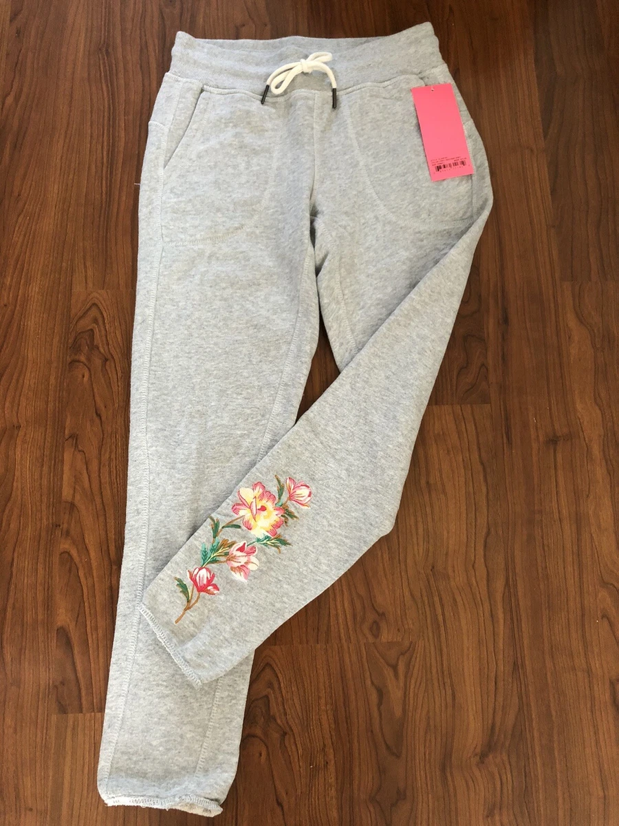 BETSEY JOHNSON Womens Light Heather Gray Embroidered Floral Jogger  Sweatpants XS | eBay