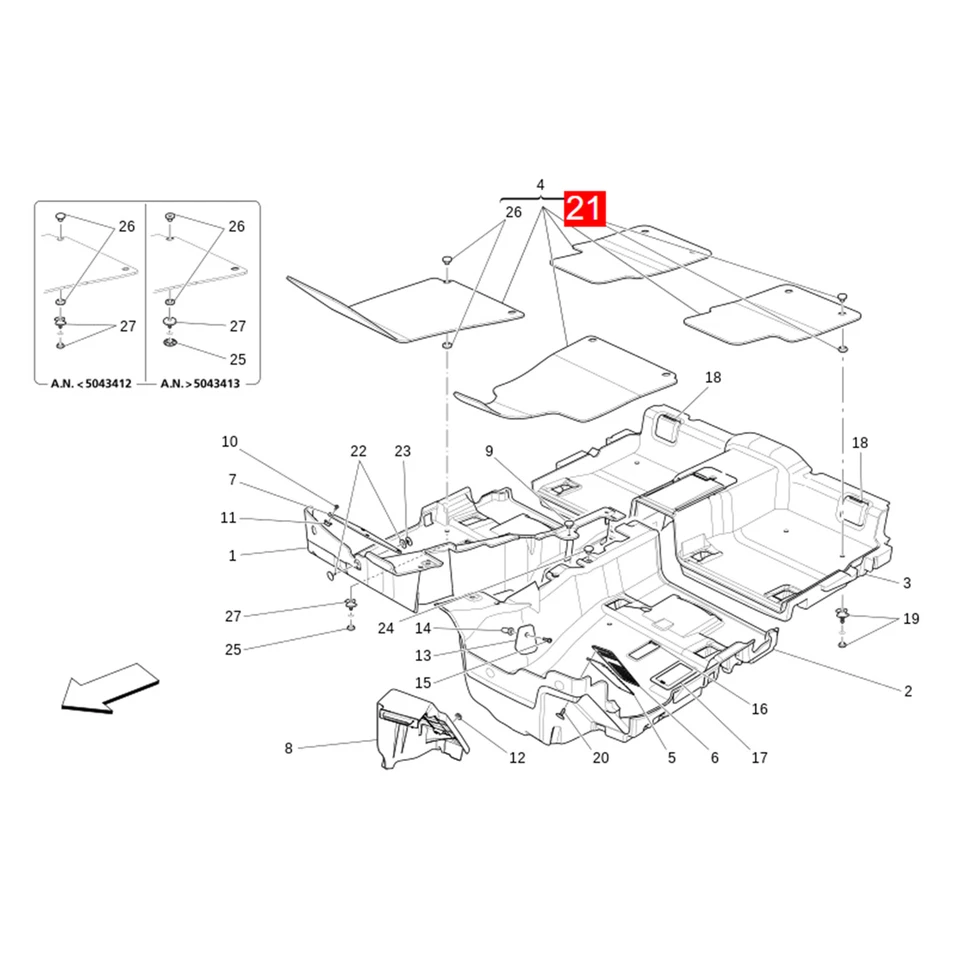Clip de abrazadera de fijación de alfombra de alfombrilla OE para Maserati Quattroporte (M156) 2014-2022 Foto 3 de 4