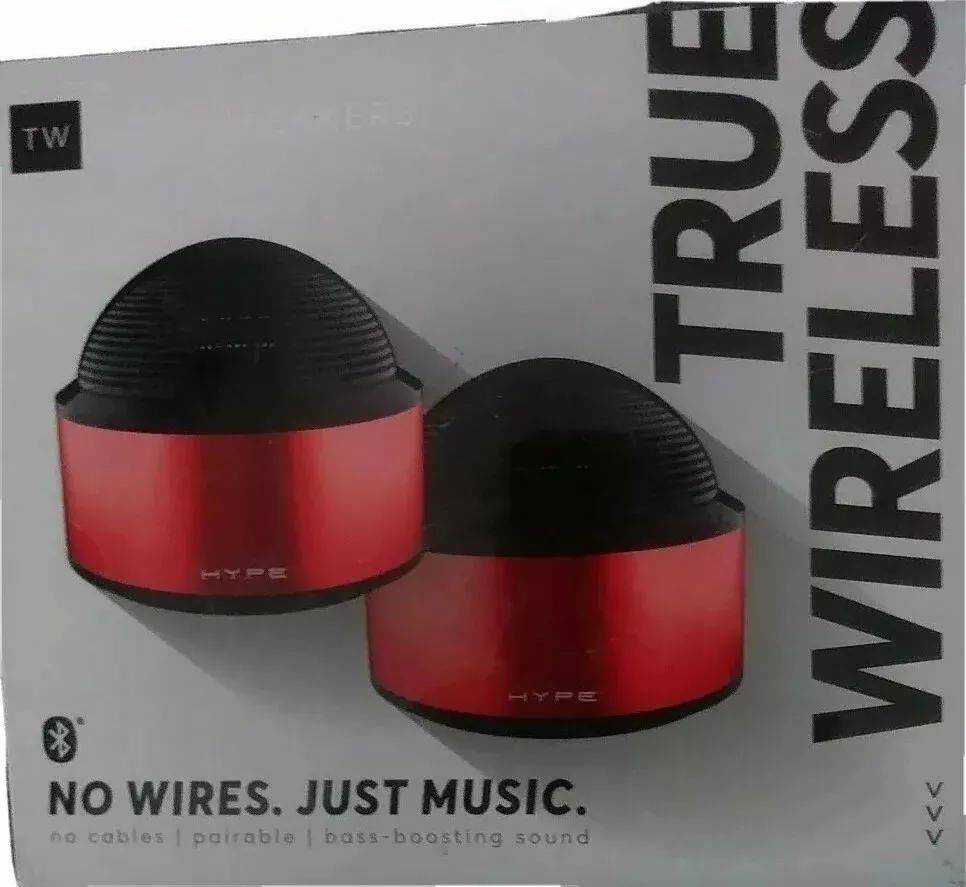 HYPE Wireless Twin Pairing Rechargeable Bluetooth Speakers Bass Boost Red
