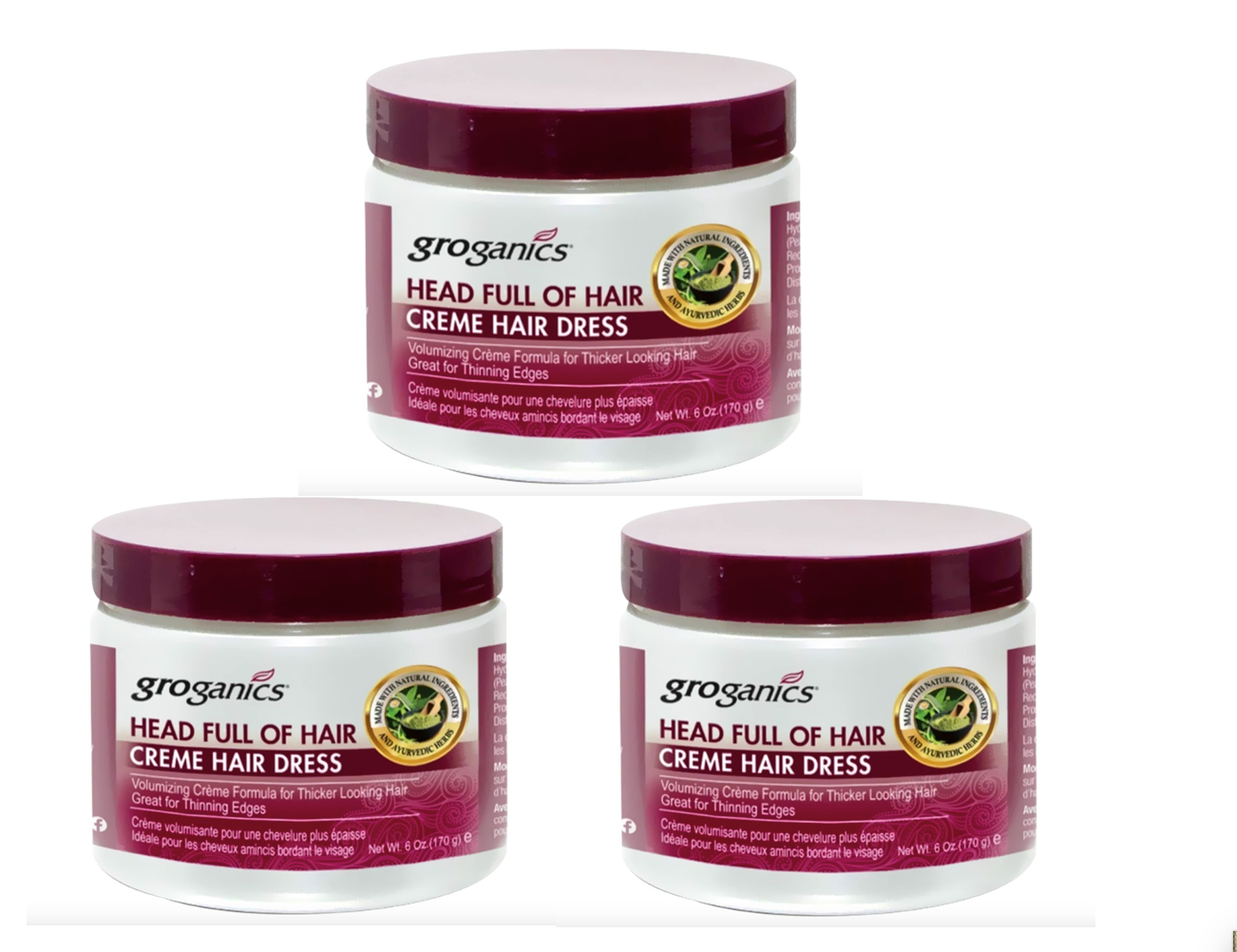 Groganics Head-Full-OF-Hair Volumizing Creme 6oz 170g ( Pack of 3 )