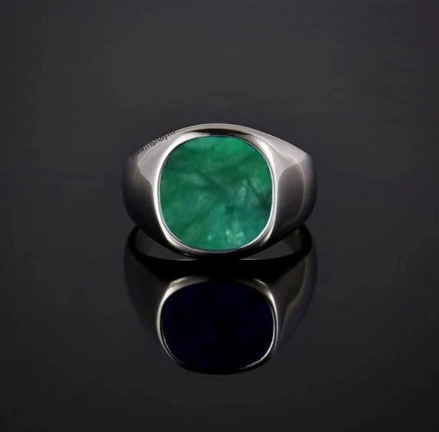 Green Emerald Ring 925 Sterling Silver Ring Gemstone Ring For Men Gift For Him - Image 4 of 4