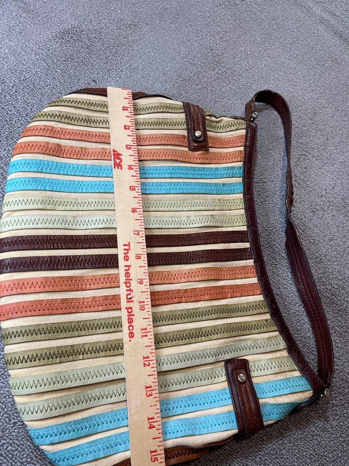 Liz Claiborne purse handbag Leather Colorful striped pattern - Image 3 of 4