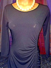 Sexy Black Bodycon Stretch Pencil Dress Career Social Gown Ruche Tie XS S