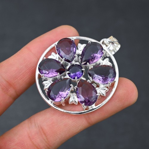 Colgante de piedras preciosas de amatista de plata de ley 925 hecho a mano joyería regalo para ella - Imagen 4 de 5