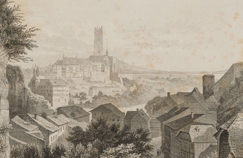 H. WINKLES (1801-1860), Freiburg im Üechtland, Fribourg, um 1840, Sst. Historism - Bild 2 von 5