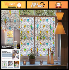 3D Stained Glass Window Film - Decorative Privacy Film for Home, Bathroom, Sun B