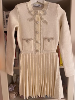 self portrait cream bow knit mini dress S