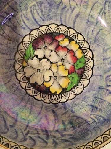 An Antique Maling Pottery Lusterware Bowl - Garland Pattern - Picture 9 of 10
