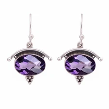 Purple Amethyst Gemstone Handmade 925 Sterling Silver Jewelry  Earring Sz-2.25"